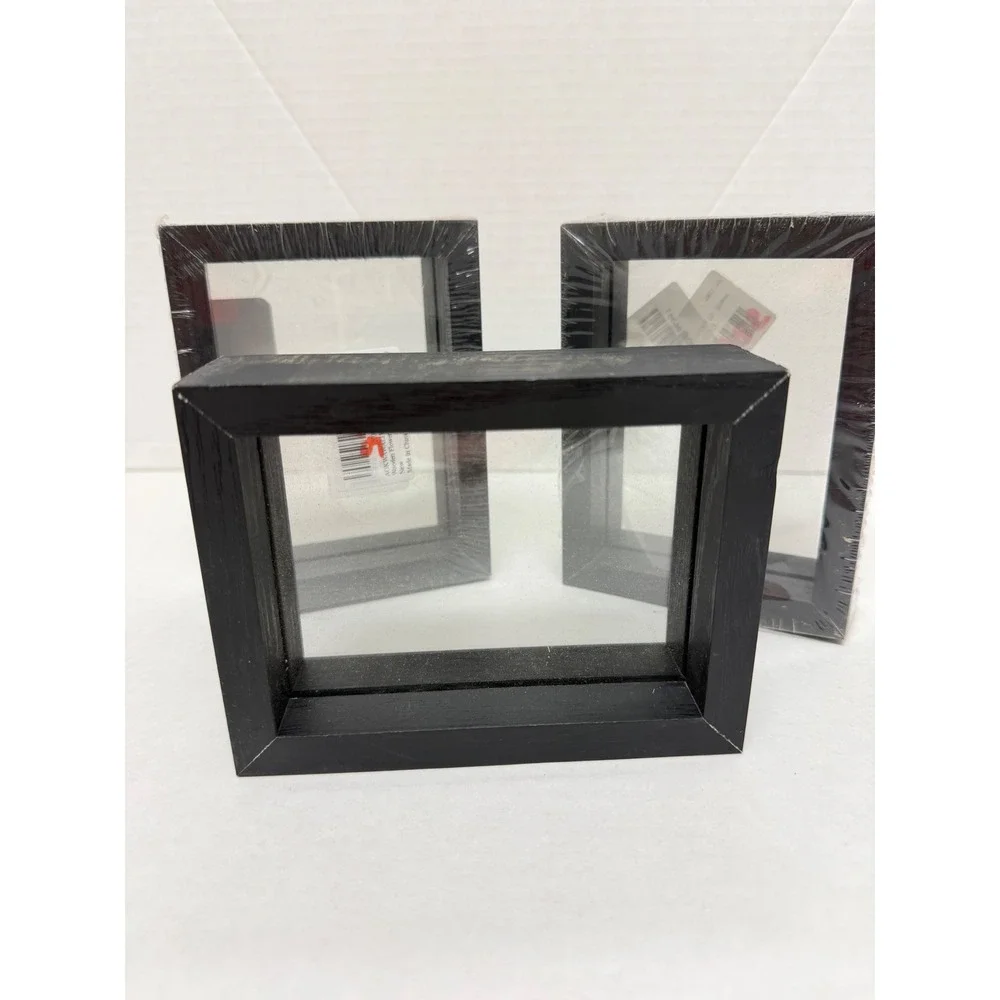 Black Wooden Floating Picture Frame Set of 3 Shadow Box 4.5x6